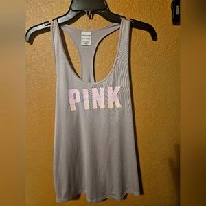 Victorias Secret Grey PINK Active Racerback Tank Top Pink/orange Logo Sz XS